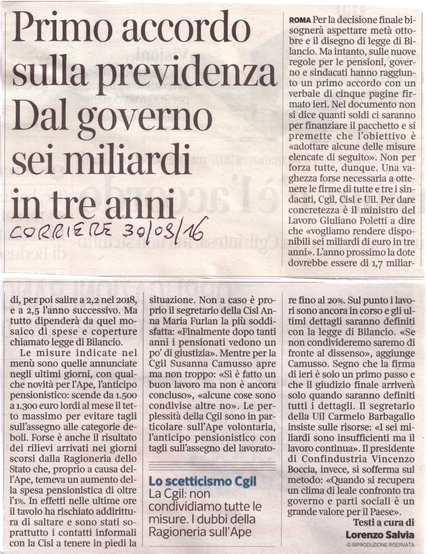Accordo governo su previdenza